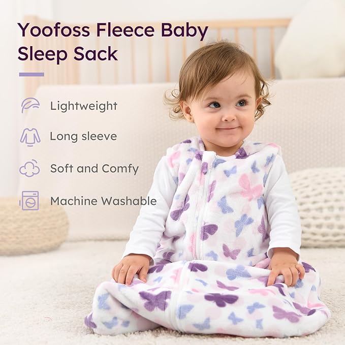 Yoofoss Fleece Baby Sleep Sack 2 Pack 1.5 Tog Baby Wearable Blanket with 2-Way Zipper