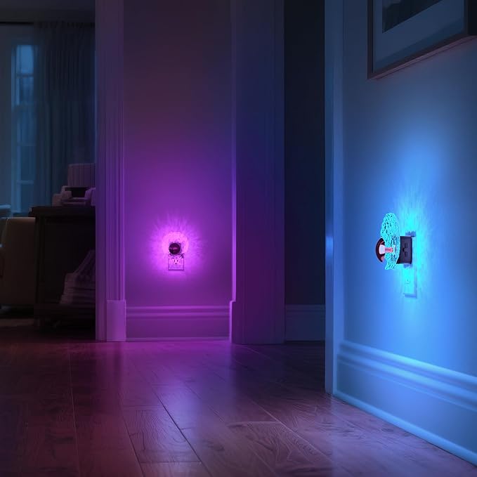 DORESshop LED Night Light [2 Pack], Night Lights Plug into Wall, Dynamic RGB Color Changing Night Light, Dusk to Dawn Sensor, Nightlight Plug in Wall for Hallway, Christmas Gifts
