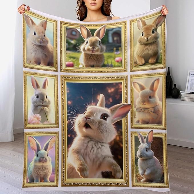 Rabbit Blanket Bunny Gifts for Girls Boys Woman Kids Rabbit Lover Throw Blankets Soft Blanket Warm Fleece Flannel Plush Blankets for Bed Sofa Couch 40"x50"