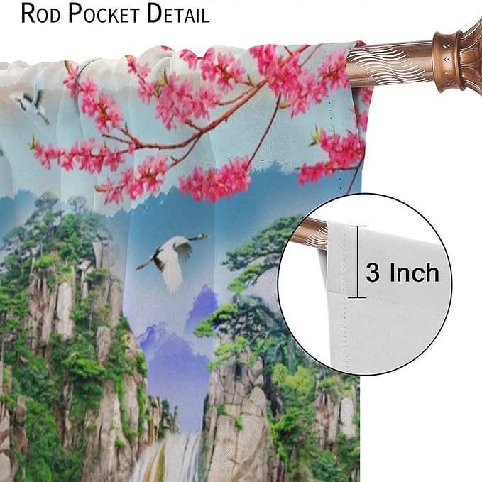 Waterfall Blackout Curtains, Forest Waterfall Rocky Lotus Fish Landscapes Print Window Drapes, for Living Room Bedroom 42" W X 45" L