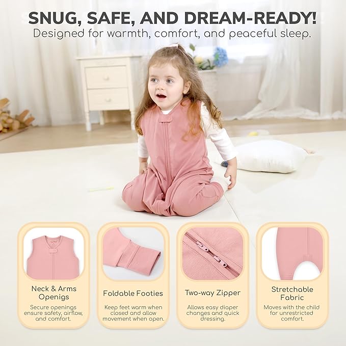 Mama Cheetah Toddler Sleep Sack with Feet 4T - 5T, 2.5 TOG Organic Cotton Baby Sleeping Bag with Legs, Baby Wearable Blankets for Walkers w/ 2-Way Zipper, Baby Sleep Sack for Girls & Boys, XL