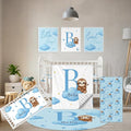 Personalized Baby Bedding Set, 5 Pcs Custom Baby Crib Sets with Name, Toddler Bedding Set for Baby Girls Boys, Blue Sloth Double Layer Nursery Bedding Set, Customized Gifts for Infants Kids
