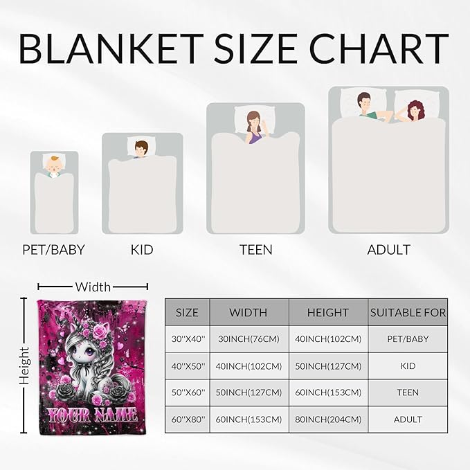Personalized Girls Blanket for Unicorn - 50" x 60" Cute Blanket Gifts for Teens - Cozy Flannel Throws Decor for Living Room, Sofa
