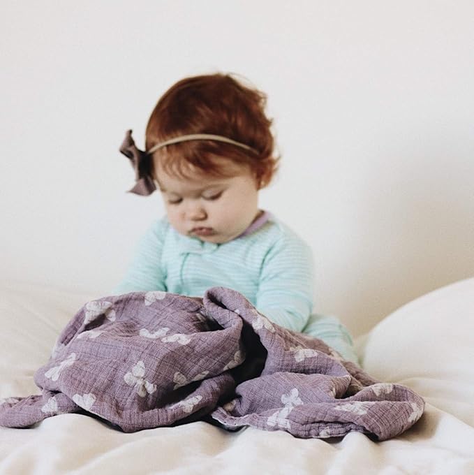 Ely's & Co. Muslin Swaddle Blankets for Baby Girls – 3 Pack, 47" x 47" Lavender Butterfly Design, 100% Soft Muslin Cotton