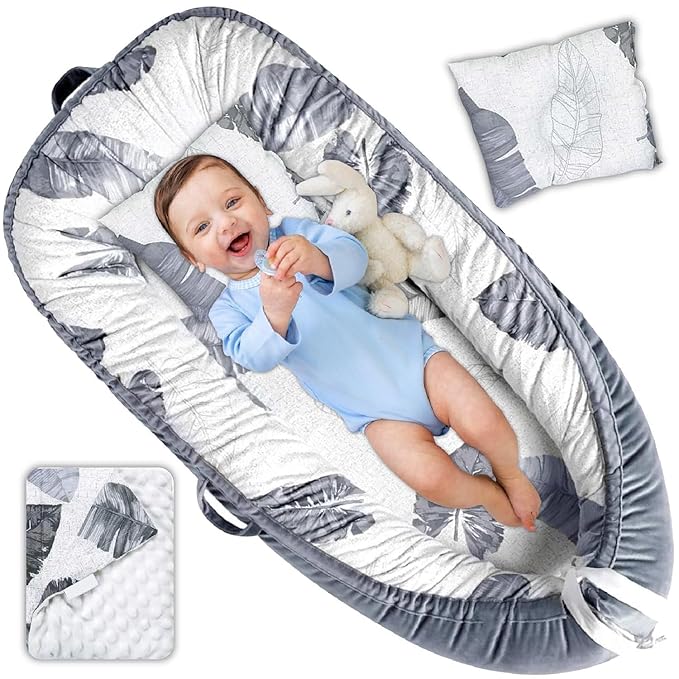 Totsi Baby Lounger with Pillow & Blanket | Ultra-Soft Baby Nest | Machine Washable Infant Lounger 0-24 Months | Adjustable Infant Nest for Travel | Baby Nest for Newborn