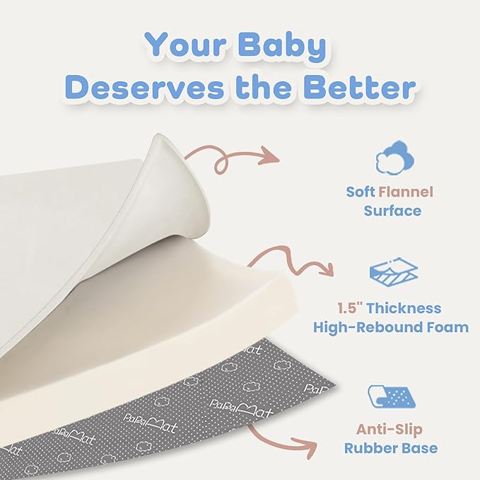 1.5" Thick Baby Play Mat for Floor, 50x50 Playpen Mat, Pro Soft Flannel Foam Mats Toddler Infant Kids Crawling for Nursery Rug Playroom Living Room Waterproof Easy Care Non-Slip (Cream)