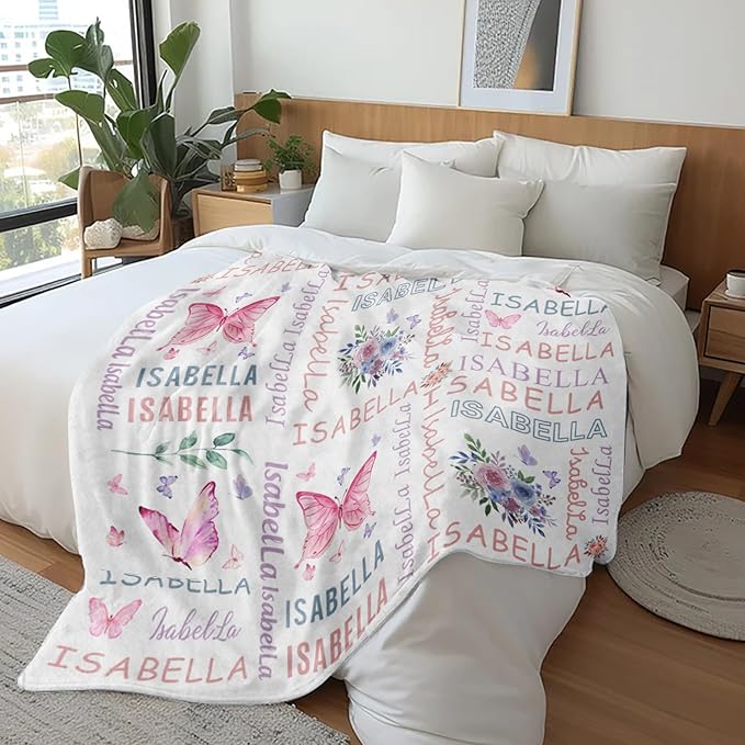 Ships Next Day, Personalized Blanket for Teen Boys Girls, Custom Blanket with Name Customized Flannel Throw Christmas Birthday Blanket Gifts for Kids or Adult