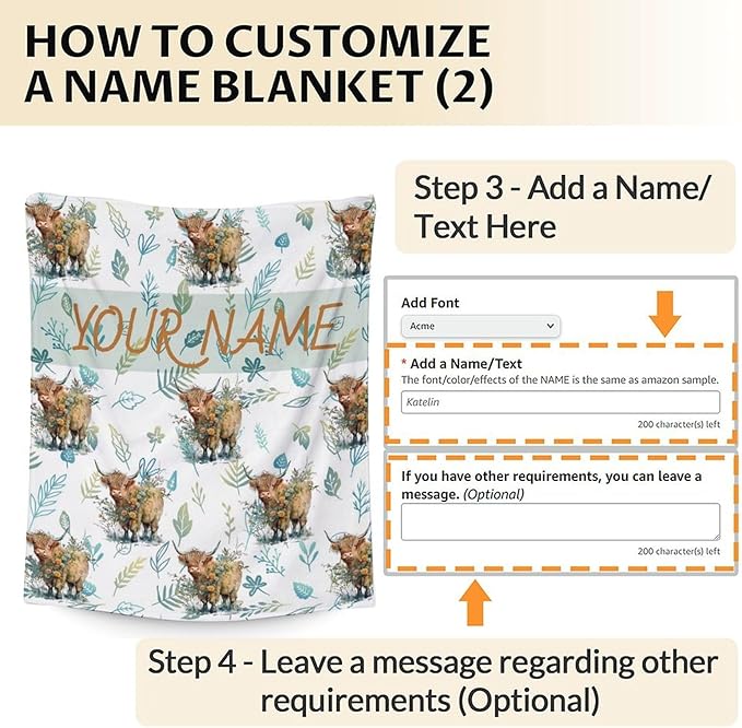 Personalized Blanket Gifts for Women Girls - 60x50 Inches Cute Highland Cow Throw Blanket for Kids Teens Adults - Soft Flannel Vintage Blankets for Bed Couch Travel