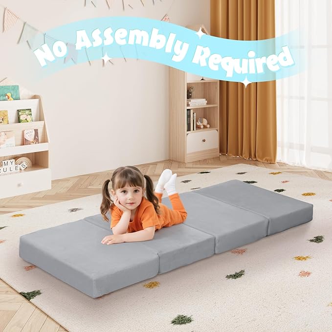 MeMoreCool Kids Foldable Floor Mattress – Glow-in-The-Dark Trifold Nap Mat Soft Plush Cover, Portable Toddler Sleeping Pad for Daycare, Travel, Playrooms, Easy to Clean