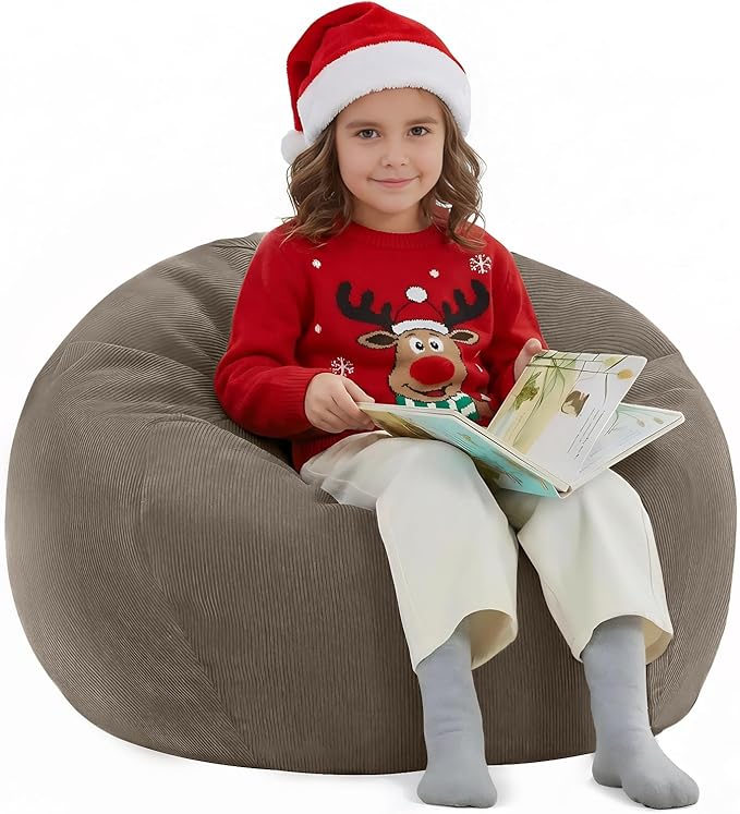 Nobildonna 3 ft Bean Bag Chair Cover (No Filler) 35"×43" Large Stuffed Animal Storage Bean Bag Washable Big Beanbag Chair Cover Premium Corduroy Bean Bag Cover for Adults,Kids,Light Brown 300L