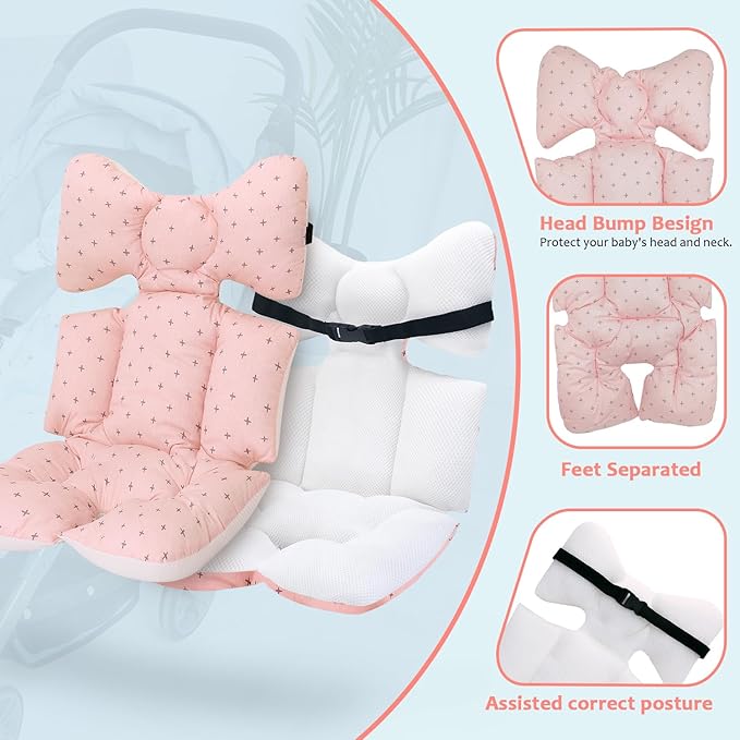 Baby Stroller Cushion, Universal Baby Seat Pad Liner for Stroller Reversible Soft and Breathable 3D Air Mesh Cotton Baby Stroller Seat Liner (Pink)