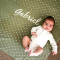 Personalized Spots Name Blanket – 100% Organic Cotton Customized Baby Blanket, Custom Name, Bassinet 30x40, Gift for Baby Shower, Birthday Present, Girls and Boys, Toddler Kids, Made In America