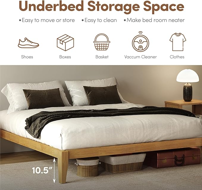 Thor Bed Frame Full - Solid Wood Platform Bed - Japanese Joinery Bed Frame - Wood Slat Support - No Box Spring Needed - Easy Assembly - Minimalist & Modern Style (Midnight Charcoal)