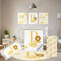 5 Piece Customized Crib Bedding Set for Boys & Girl- Custom Name Baby Crib Yellow Lion Nursery Bedding Set with Fitted Sheet, Soft Blanket, Rug, Personalized Gifts for Newborn Infant Toddler