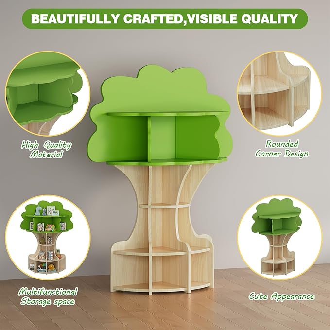 5-Tier Tree Kids Bookshelf, Toddler Montessori Shelf Book Rack, Toy and Book Storage for Kids, Wooden Children's Bookcase, Toy Storage Organizer for Preschool, Kid Room, Playroom, Nursery-002