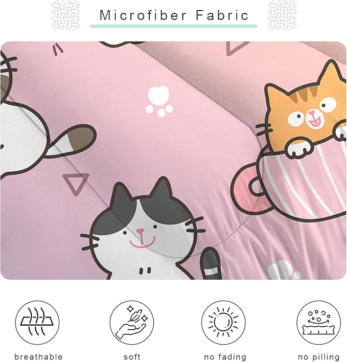 Cat Comforter Set Full: Cat Themed Rainbow Bedding Set Kawaii Colorful Kitten Quilts Pet Cats Bed Sets for Teen Girls Kids Women 1 Comforter & 2 Pillowcases