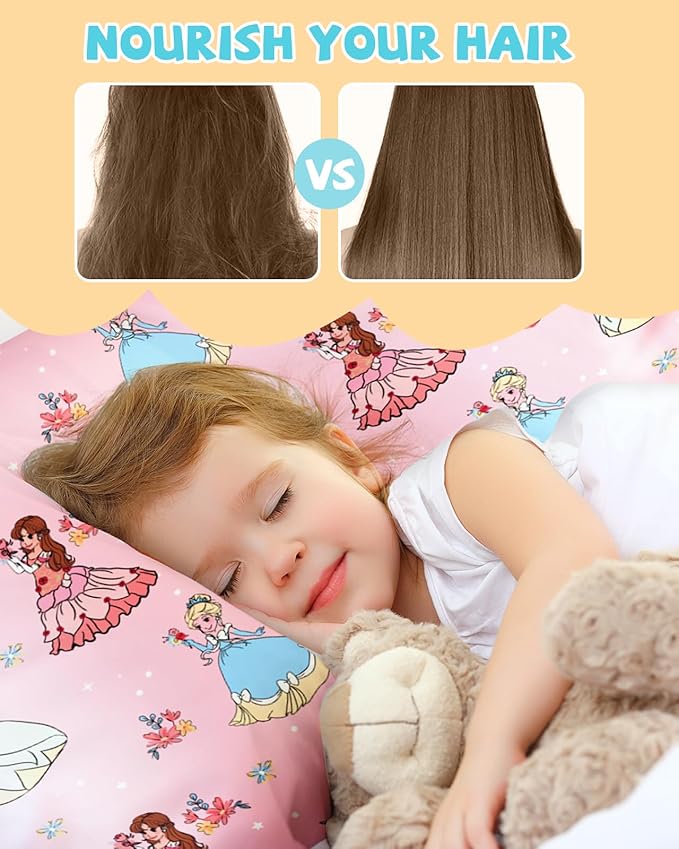 Silk Pillowcase for Kids - 30 x 20 Inches Queen Size Mulberry Silk Pillow Case with Zipper Cute Cartoon Kawaii Teens Girls Boys Pillowcase for Hair and Skin, Floral Girl