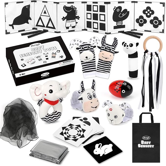 Joyreal High Contrast Baby Toys 0-6 Months, Black and White Sensory Toys for Newborn Brain Development, Montessori Infant Toys with 20 Cards