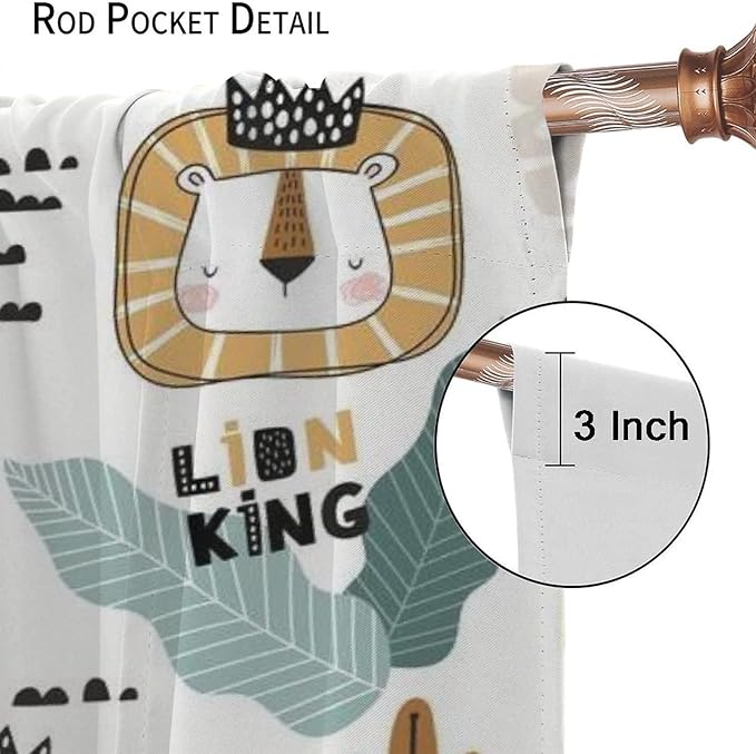 Cartoon Little Lion King Window Curtains for Baby Child,Cute Funny Forest Animals,Tropical Jungle Leaves Wildlife Boho Rainbow Print Blackout Drapes for Nursery Boys Girls Kids Bedroom 84x84in