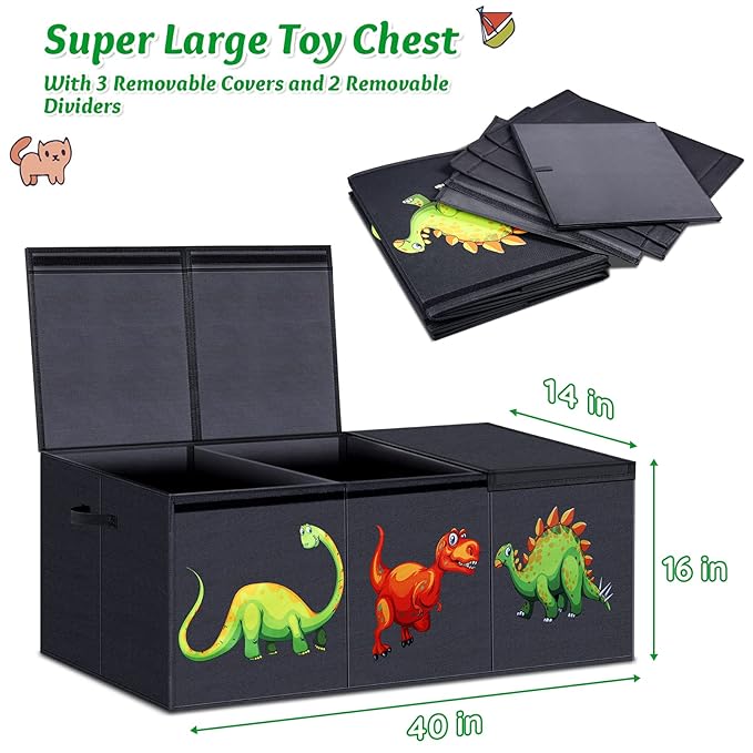 HOMEMARVEL Toy Chest for Boys, Toy Boxes for Kids Extra Large, Toy Box for Boys Girls, Collapsible Sturdy Kids Toy Storage Organizer Boxes Bins Baskets for Nursery, Playroom, Bedroom