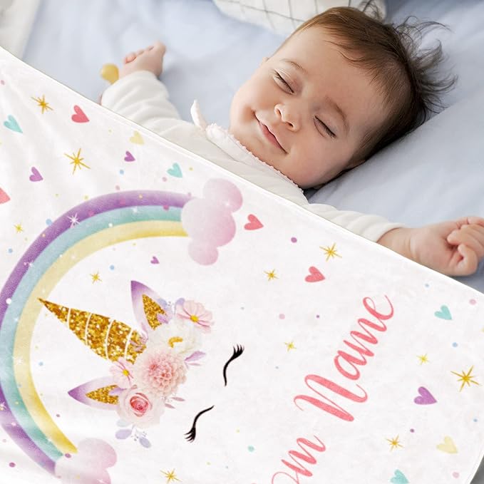 Personalized Horse Blanket with Name for Girl, Custom Name Blanket for Teen, Soft Flannel Pink Toddler Blanket Customized Gift for Birthday 50"x60"