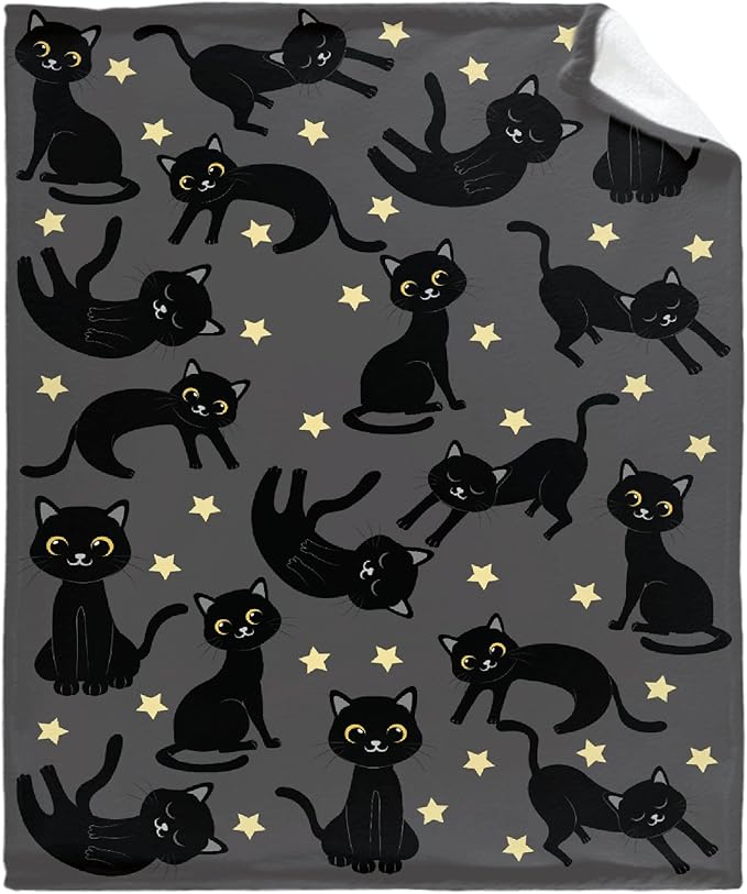 Thuswarm Cats and Stars in The Dark Flannel Throw Blanket Warm Cozy Soft Funny Print Blankets for Bed Couch Sofa Room Decoration Gifts 120”×90” Extra Large for Family