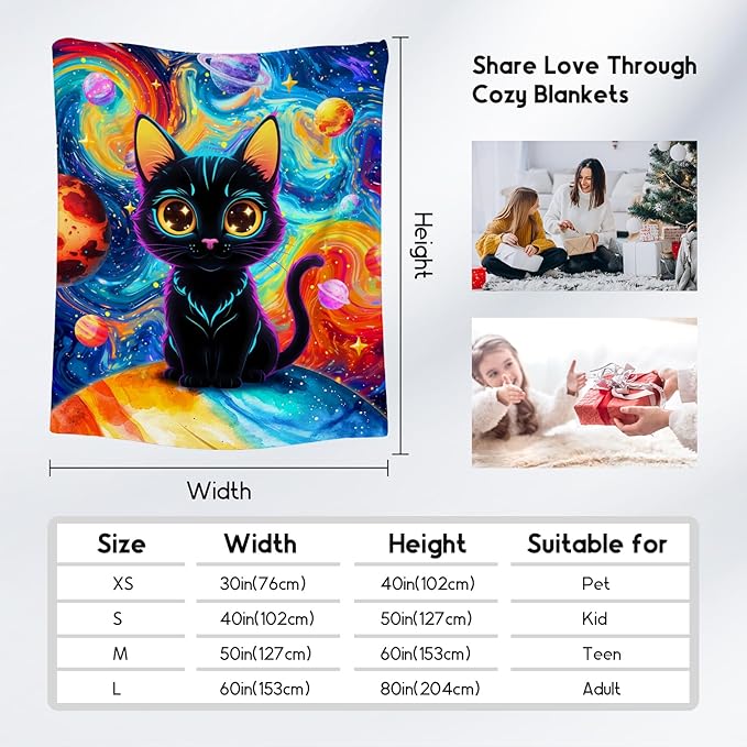 Cat Blankets for Cat Lovers - Girls Blanket for Toddler/Kids - Lightweight Planet Throws Gifts for Office Couch - 40"x50"
