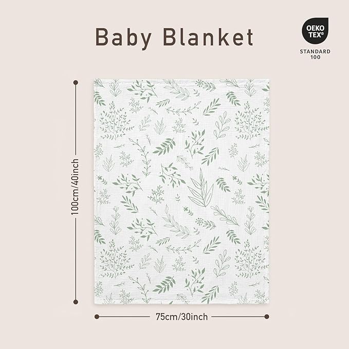 GLLQUEN BABY Blankets for Unisex Boys Girls, Muslin Cotton Front Soft and Breathable, and Dotted Fleece Backing, Printed Bed Nursery Minky Blankets for Toddler Newborn, Greenery, 30 x 40 inches