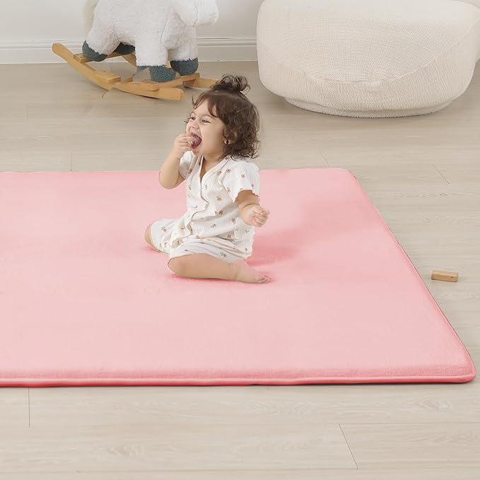 1.3" Thick Baby Floor Play Mat 50x50, Basic Padded Foam Mat for Tummy Time Crawling, Non Slip Cushioned for Babies Toddlers Infants Kids (Pink)
