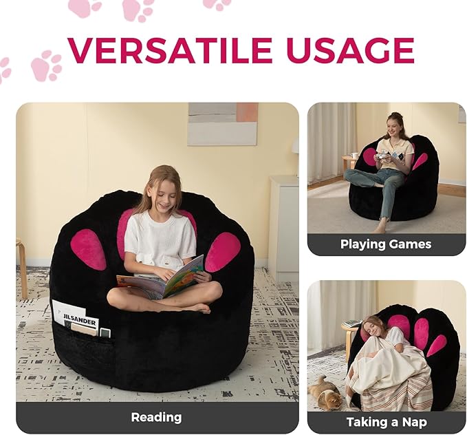 Bean Bag Chair for Adults Teens, Faux Fur Pet's Paw Shape Beanbag Chairs Memory Foam Filled Accent Floor Sofa for Kids Reading, Gaming, Relaxing in Living Room, Bedroom, Dorm, Playroom