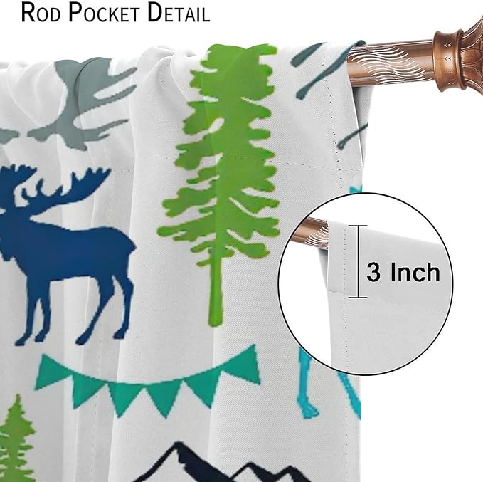 Forest Woodland Curtains, Wild Nature Bear Moose Deer Pine Trees Mountain Cabin Lodge Blackout Rod Pocket Windows Door Curtain for Bedroom Living Room Home Decor 63x72in