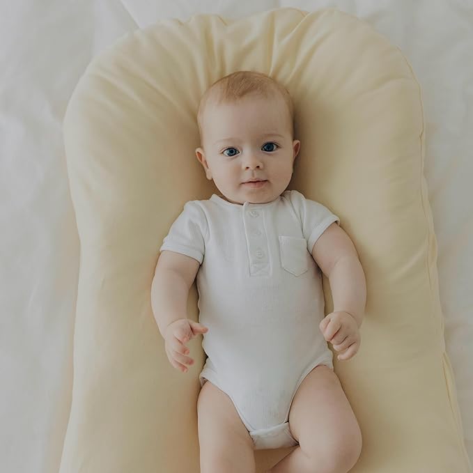 Aila + Aiden Baby Lounger | Organic Cotton Infant Lounger | Adjustable & Portable Floor Lounger |Supervised Use | Soft, Breathable, Washable Cover - Snuggle Collection - (Cream)