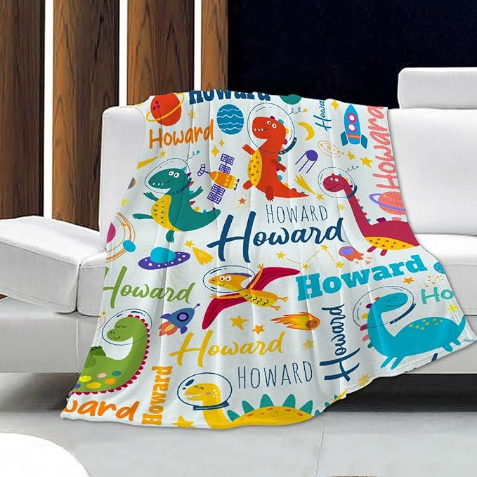 Dinosaur Lover Personalized Blanket with Custom Baby Dinosaur Custom Name Flannel Blanket Soft Throw Meaningful Gift for Toddlers Girls Boys Kids Pets 60 * 50" M for Teen