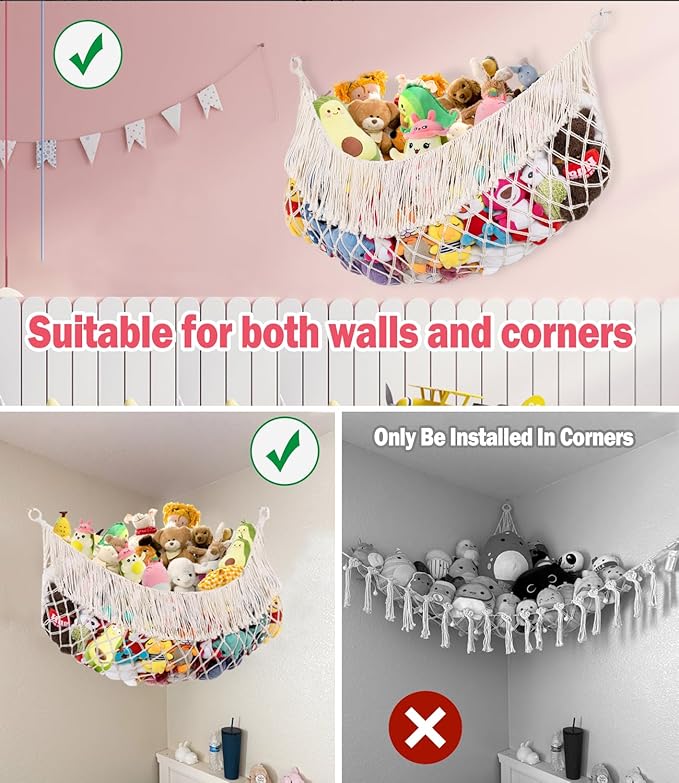 Stuffed Animal Hammock - Extra Large 63'' Long, Stuffed Animal Storage, stuffed animal Holder net, Toy Hammock Large, Toy Storage Hanging Organizer - Cream White