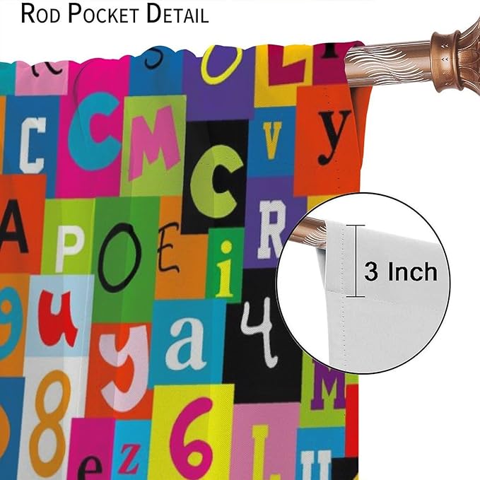 ABC Alphabet Curtains Colorful Art Patchwork Alphabet Graffiti Cartoon Print Curtain with Rod Pocket for Bedroom Living Room Home Decor Drapes Window Treatments 2 Panels Set 52" W X 84" L