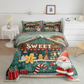 Merry Christmas Kids Comforter Set King Size,Gnome Sweet Candy Xmas Tree Snowflake Winter Bedding Set,Boys Girls Room Decor,Wooden Cabin Rustic Down Comforter,Red Green Duvet Insert,2 Pillowcases