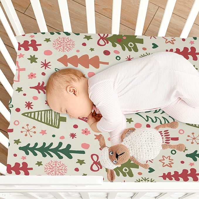 Crib Sheet, Unisex Crib Sheet, Soft and Comfortable for Standard Crib and Toddler Mattress, Christmas Tree
