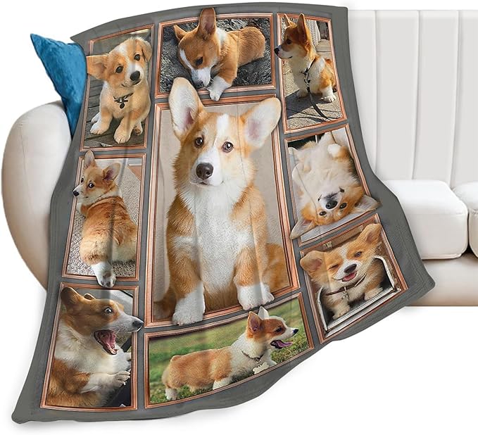 Tijuboni Corgi Throw Blanket Dog Gifts for Girls Boys Women Men Kids Adults Soft Flannel Fleece Blanket for Couch Sofa Bed Home Decor 60"x80"