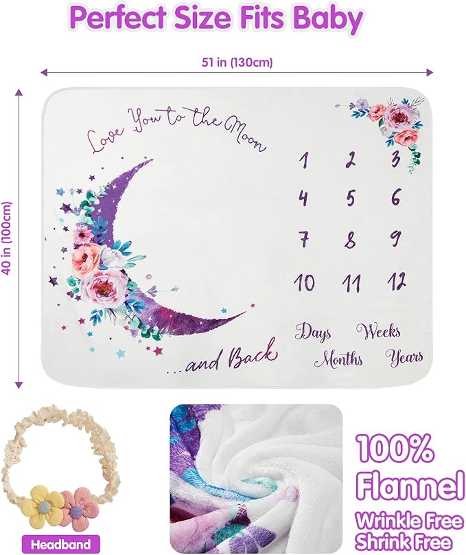 Baby Monthly Milestone Blanket, 51"x40" Newborns Month Blanket Gift for Baby Shower, Soft Plush Photo Prop Blanket for Boy&Girl, Newborn Unisex Blankets with Months
