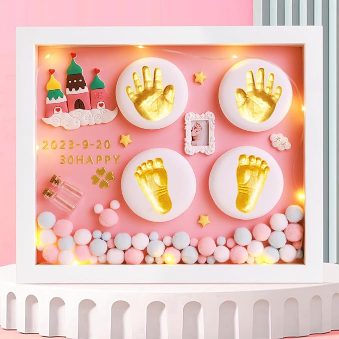 MCstars Handprint Footprint Photo frame DIY Commemorative Newborn Photo Footprint Birthday Photo Frame New Mother Gift Photo Frame Maternity Hospital Presents Fetal Hair Retention