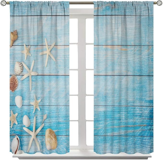 Beach Shell Curtains Shell Starfish Modern Style White Print Curtains for Living Room Bedroom Boys Girls Bedroom Decorative Privacy Curtains 63x72 Inch