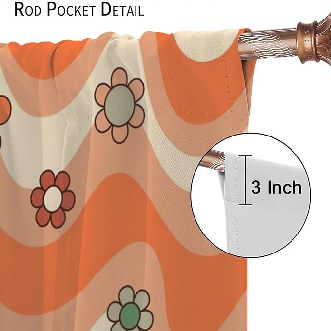 70s Boho Retro Curtains for Bedroom,Groovy Vintage Floral Rainbow Window Treatments Drapes for Kids Girls Window 52"" W X 84"" L, Style-6