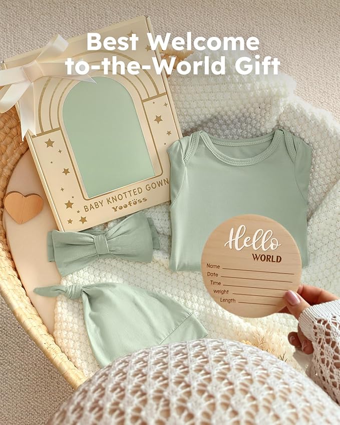 Yoofoss Baby Knotted Gowns 0-3 Months, Newborn Sleepers Hospital Coming Home Outfit for Photograph, Soft Breathable Comfort