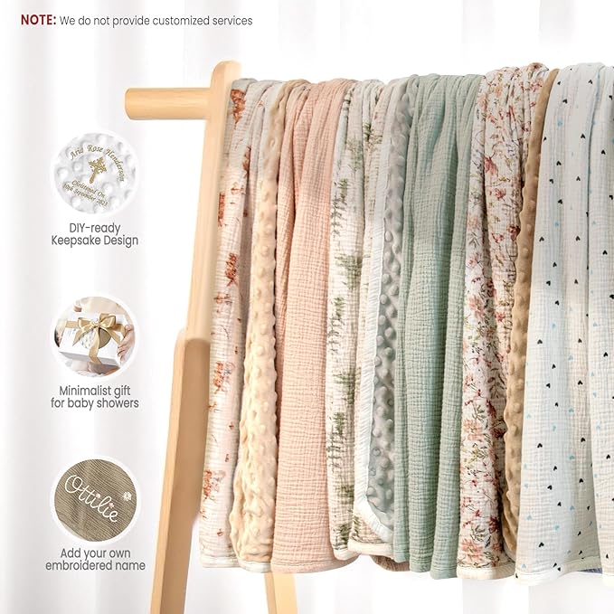 lulumoon Baby Blankets for Boys Newborn: Muslin & Minky Dotted Backing - Thermal Receiving Blanket for Stroller 30"x40"(Green Pine)