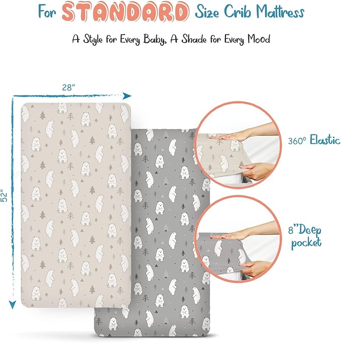 Threadmill Organic Baby Crib Sheets for Boys & Girls | 100% Organic Cotton Fitted Crib Sheet for Standard Crib Mattress | 2 Pack Unisex Cozy Toddler Sheets, Machine Washable | Chilltee