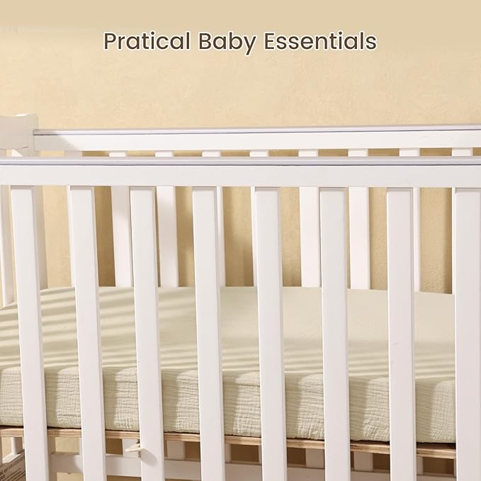 david's kids Muslin Mini Crib Sheets, 2 Pack Cotton Pack N Play Sheets for Boys Girls Neutral, Soft Breathable Baby Sheets Fit Pack N Play, Playard and Mini Crib Mattresses, Oat Milk & Light Gray