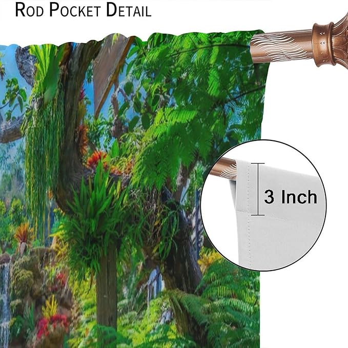 Waterfall Blackout Window Curtains, Spring Forest Nature Landscape Theme Pattern Print Window Drapes, for Living Room Bedroom 55x63in 2 Panels