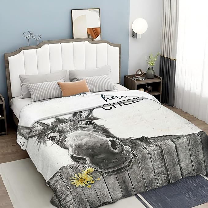 Tijuboni Funny Donkey Throw Blanket Donkey Gifts for Girls Boys Women Men Kids Adults Soft Flannel Fleece Blanket for Couch Sofa Bed Home Decor 50"x60"