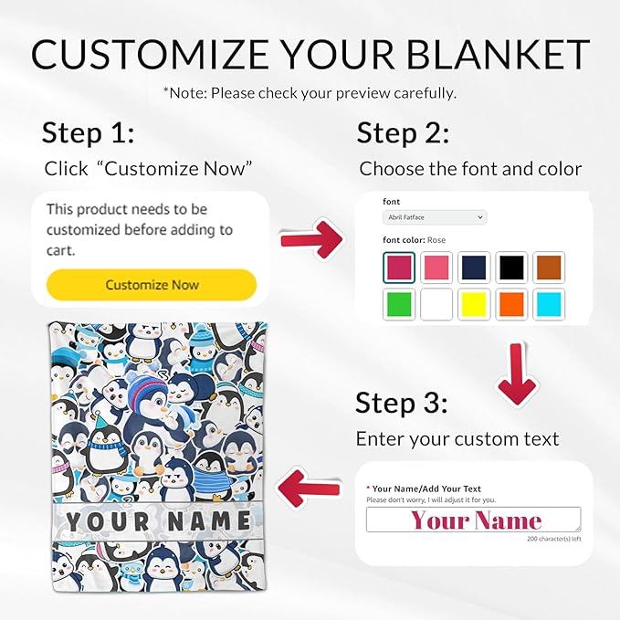 Custom Penguin Throw Blanket for Teens - 50" x 60" Inches Cute Penguin Blanket Gift for Girls - Blue Soft Cozy Throws for Couch, Bed & Travel