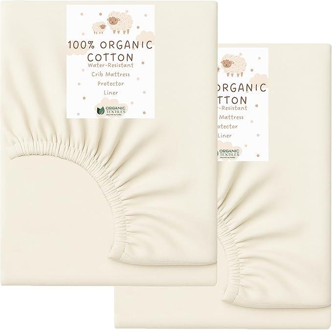 Organic Cotton Crib Mattress Protector (Water-Resistant) - Breathable Fitted Liner Pad, GOTS-Certified, Hypoallergenic, Made in USA – Mini-Sleeper 31" x 18" - Pack of 2